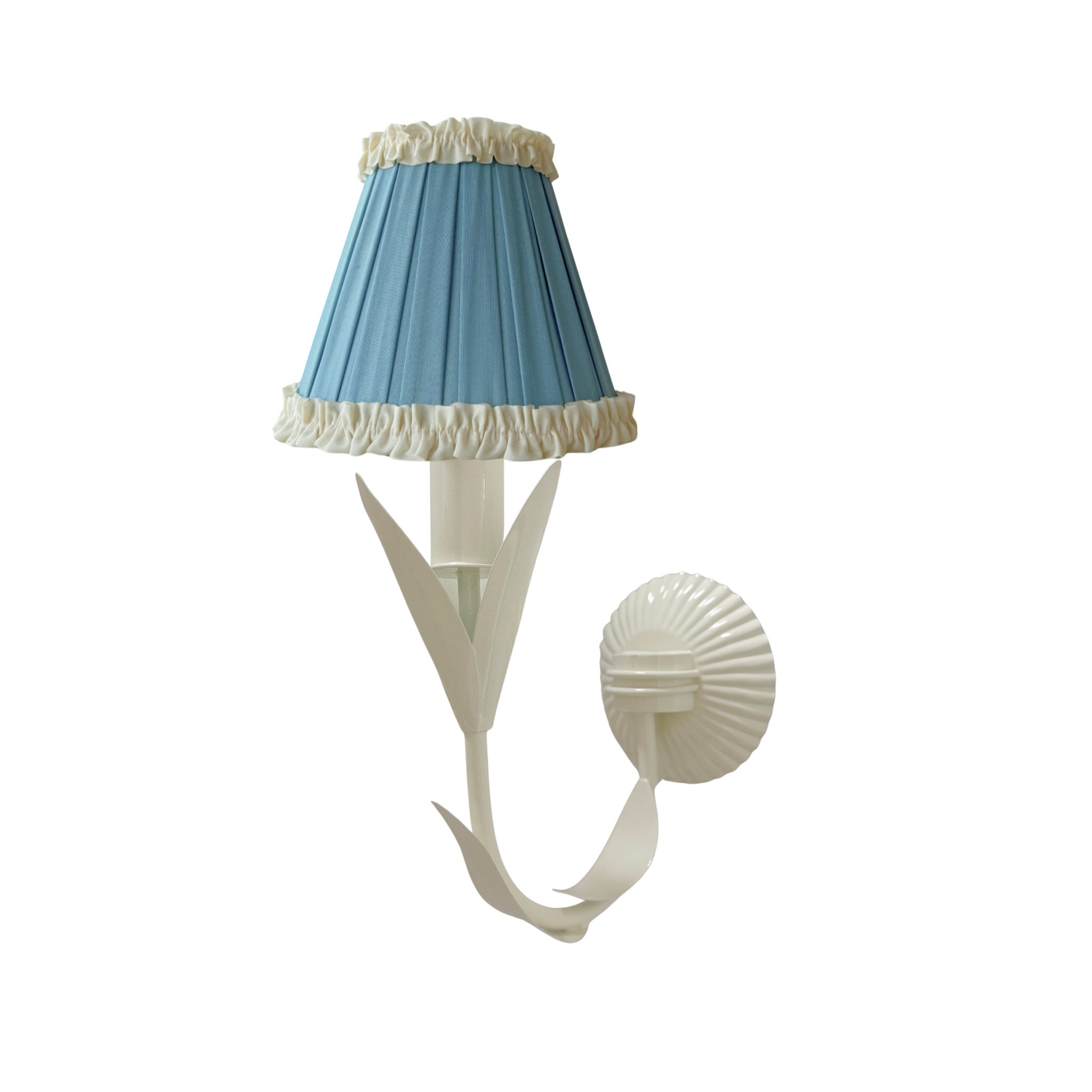 Audrey Sky Blue and Cream Ruffle Shade and La Fleur Ivory Wall Sconce - LUXE AND BEAU