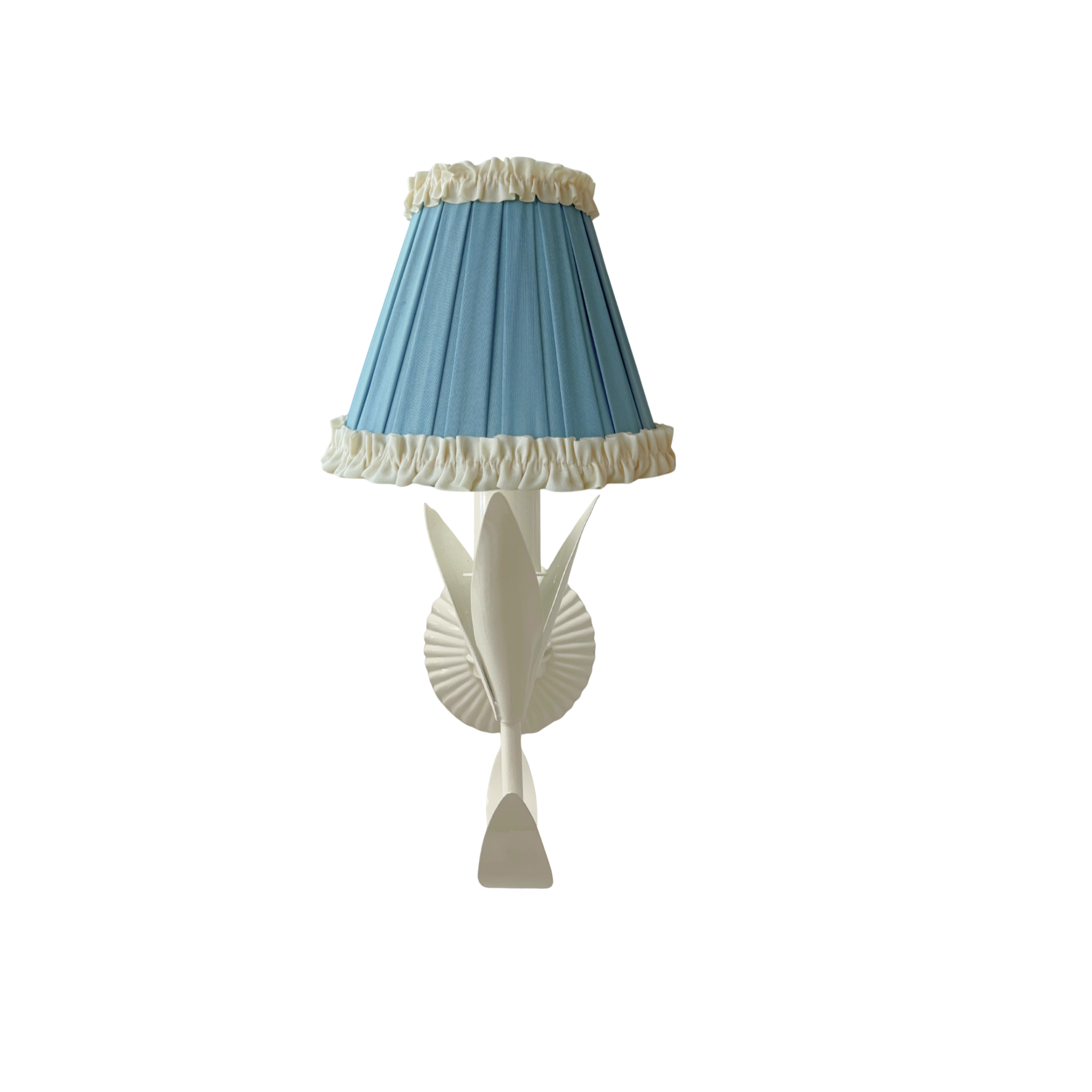 Audrey Sky Blue and Cream Ruffle Shade and La Fleur Ivory Wall Sconce - LUXE AND BEAU