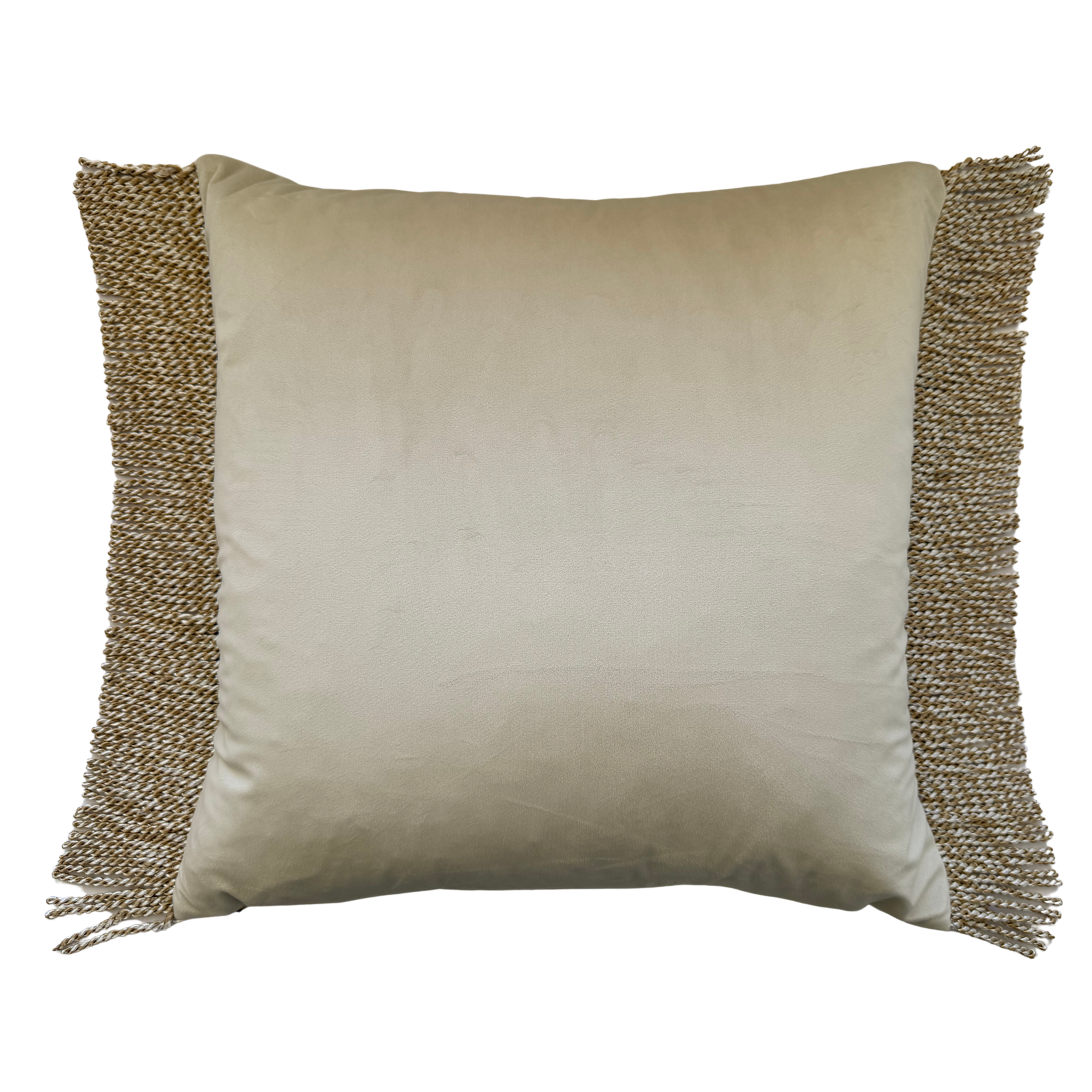 Bullion Fringe Le Beige Velvet Cushion Cover 50x50cm - LUXE AND BEAU