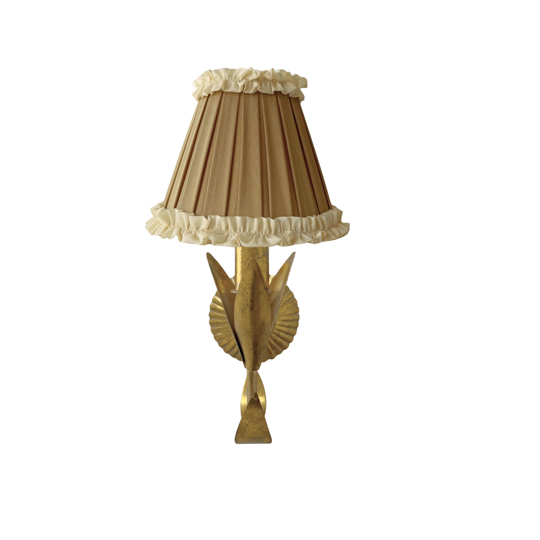 Audrey Camel and Cream Ruffle Shade and La Fleur Antique Gold Wall Sconce - LUXE AND BEAU