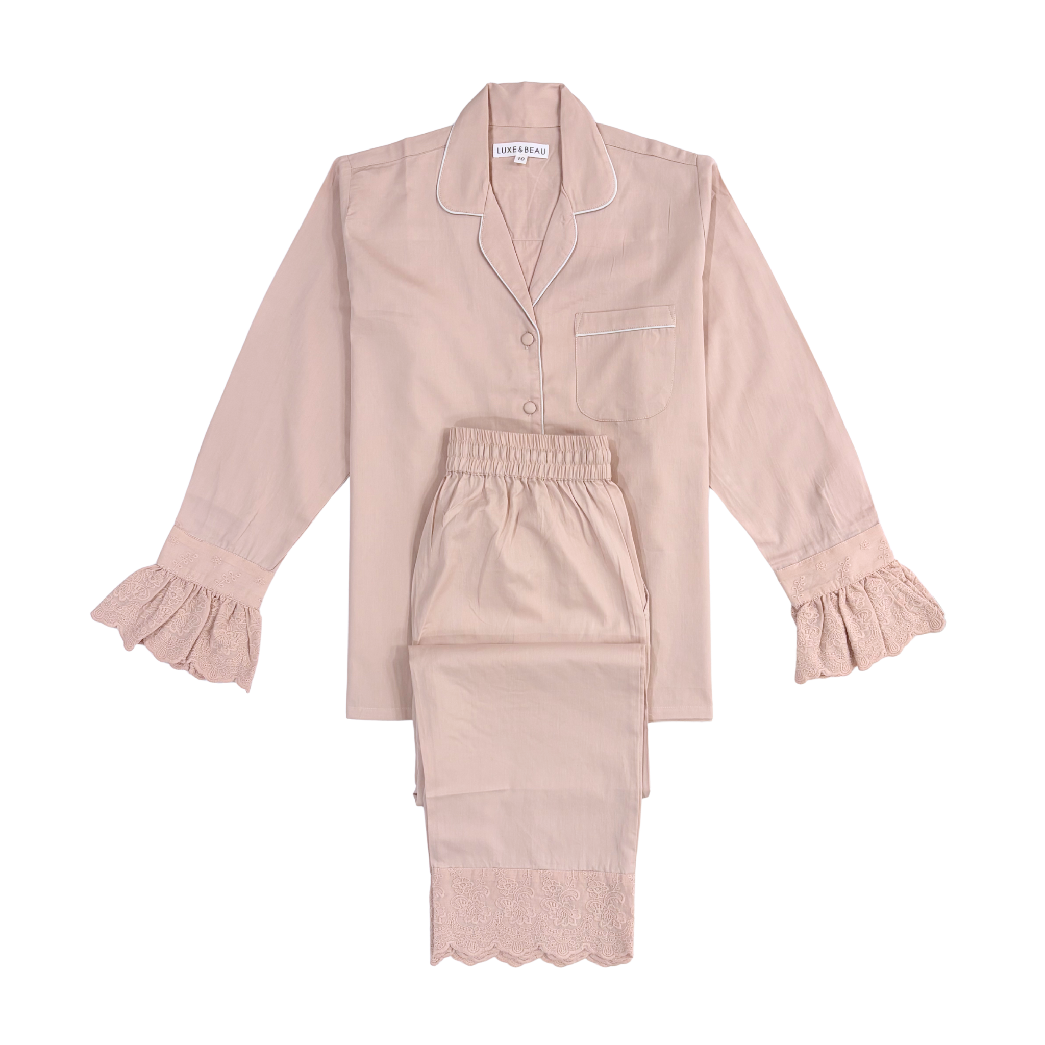 Rose Heirloom Lace Long Sleeve Pyjama Set - LUXE AND BEAU