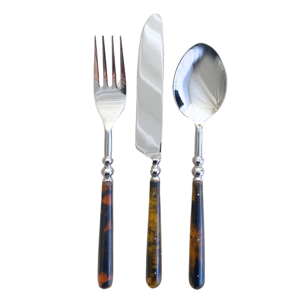 Buy Luxe Cushions & Linens - Amber Tortoiseshell Cutlery Set (3 Piece) - By Luxe & Beau Designs 