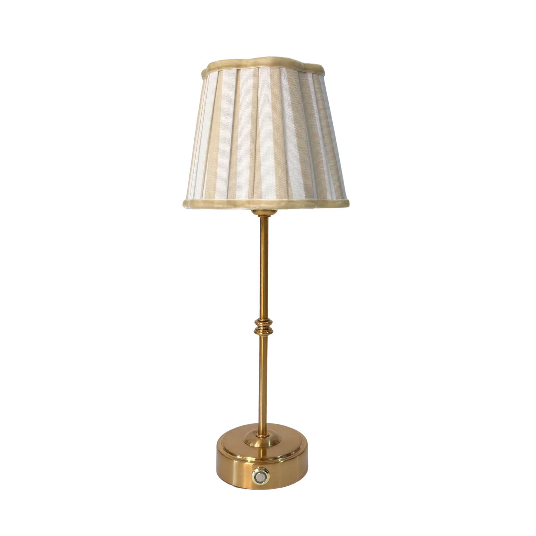 Beige Stripe Scallop Shade & Gold Base - USB Table Lamp - LUXE AND BEAU