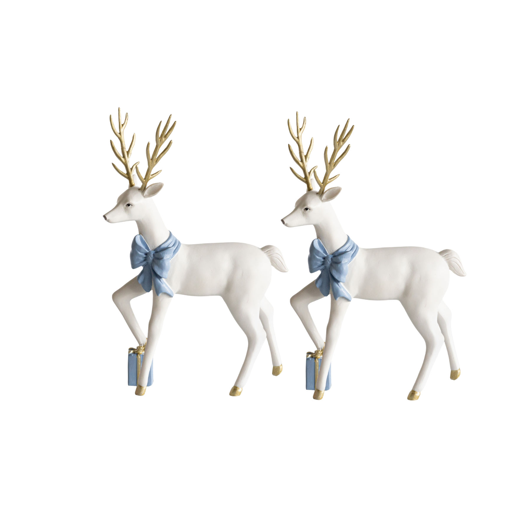 Standing White Reindeer with Blue Bow (Set of 2) - LUXE AND BEAU