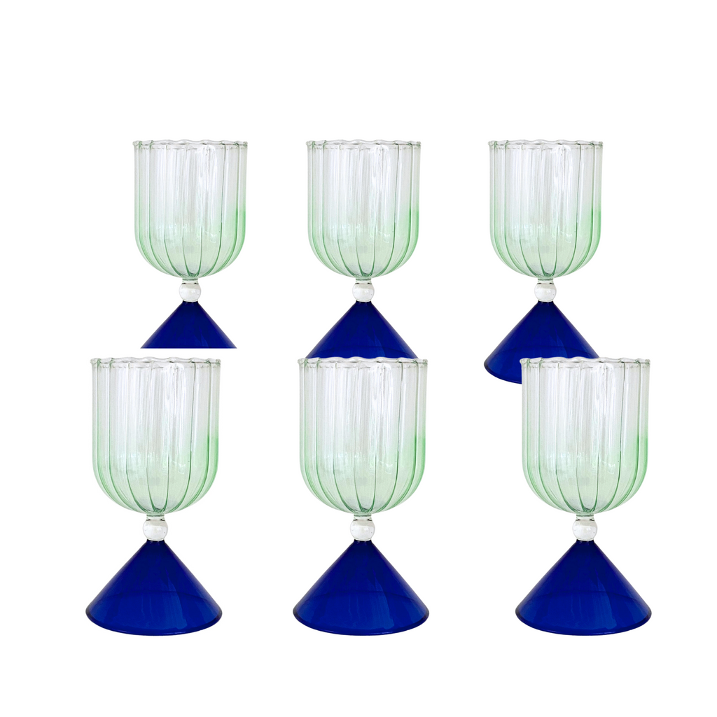 Buy Luxe Cushions & Linens - Mint and Sapphire Wine Glass (Set of 6) - By Luxe & Beau Designs 