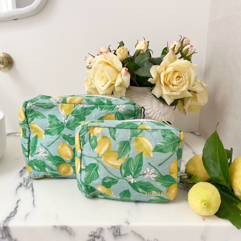Buy Luxe Cushions & Linens - Blue Lemon Cosmetic Bag - By Luxe & Beau Designs 