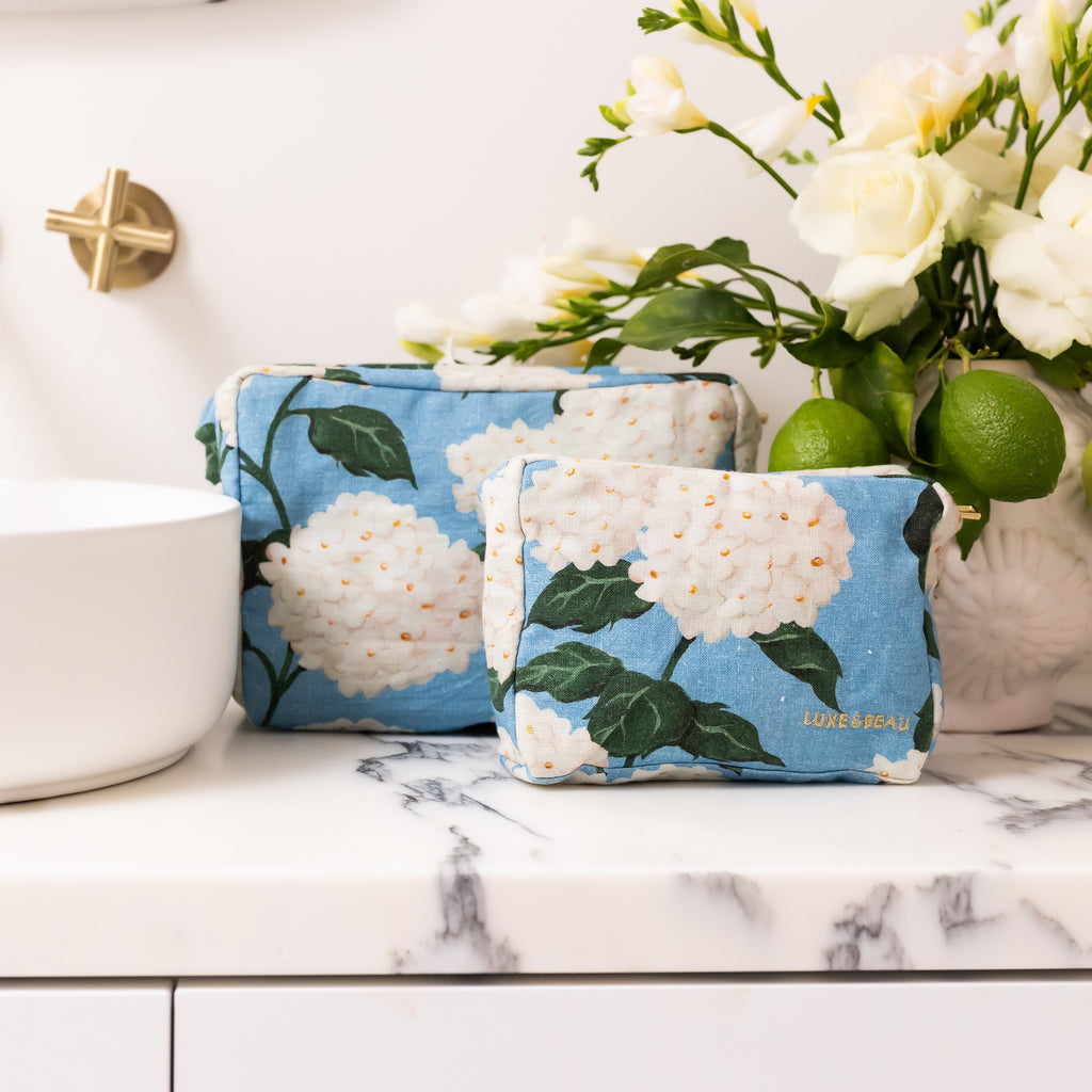 Buy Luxe Cushions & Linens - Blue Hydrangea Cosmetic Bag - By Luxe & Beau Designs 