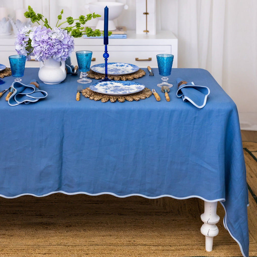 Buy Luxe Cushions & Linens - Scalloped Blue Table Cloth - By Luxe & Beau Designs 