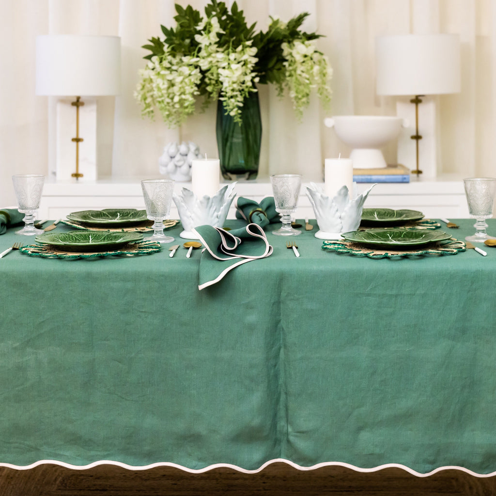 Buy Luxe Cushions & Linens - Scalloped Green with Pink Trim Napkin (Set of 4) - By Luxe & Beau Designs 