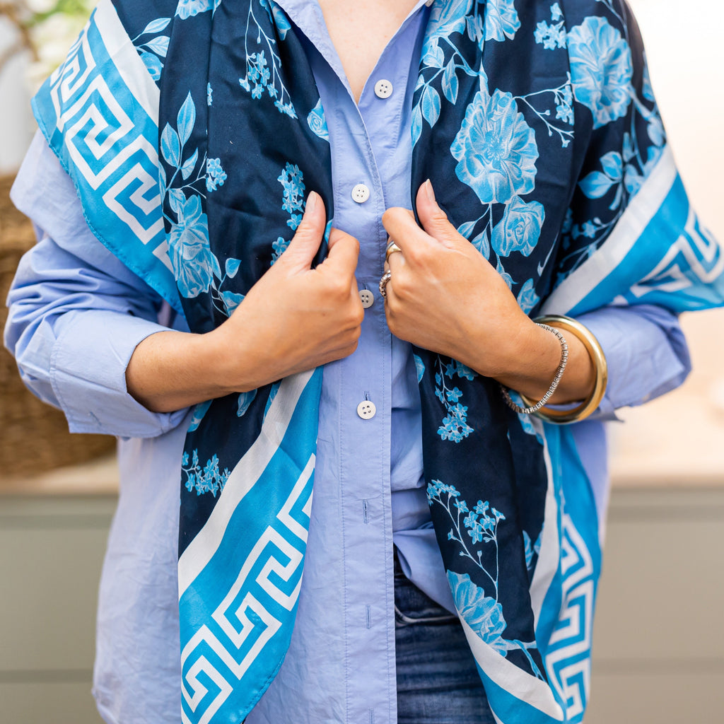 Buy Luxe Cushions & Linens - Camille Blue Silk Scarf - By Luxe & Beau Designs 