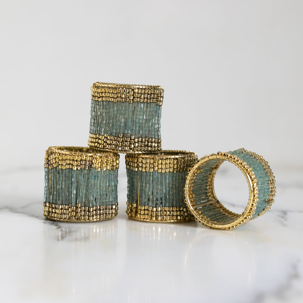Buy Luxe Cushions & Linens - Menthe Napkin Ring Set 4 - By Luxe & Beau Designs 