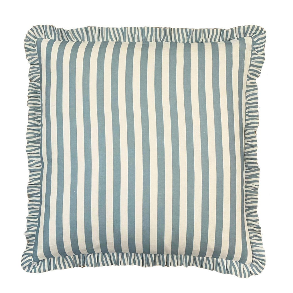 Buy Luxe Cushions & Linens - Blue Ruffle Stripe Linen Cushion Cover 50x50 - By Luxe & Beau Designs 