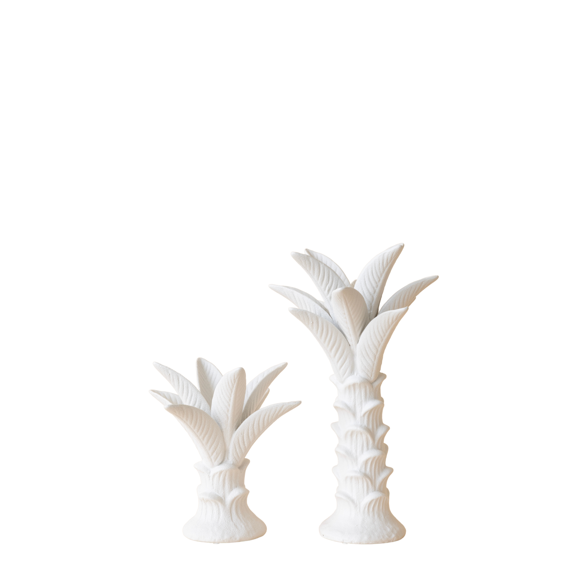 Palermo short and tall white ceramic palm candle holders