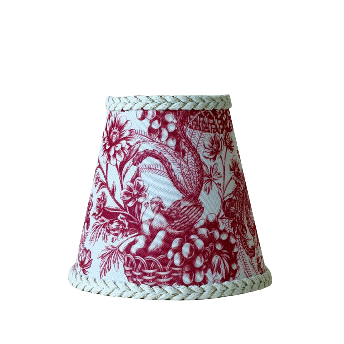 Red Toile lamp shade with braided trim