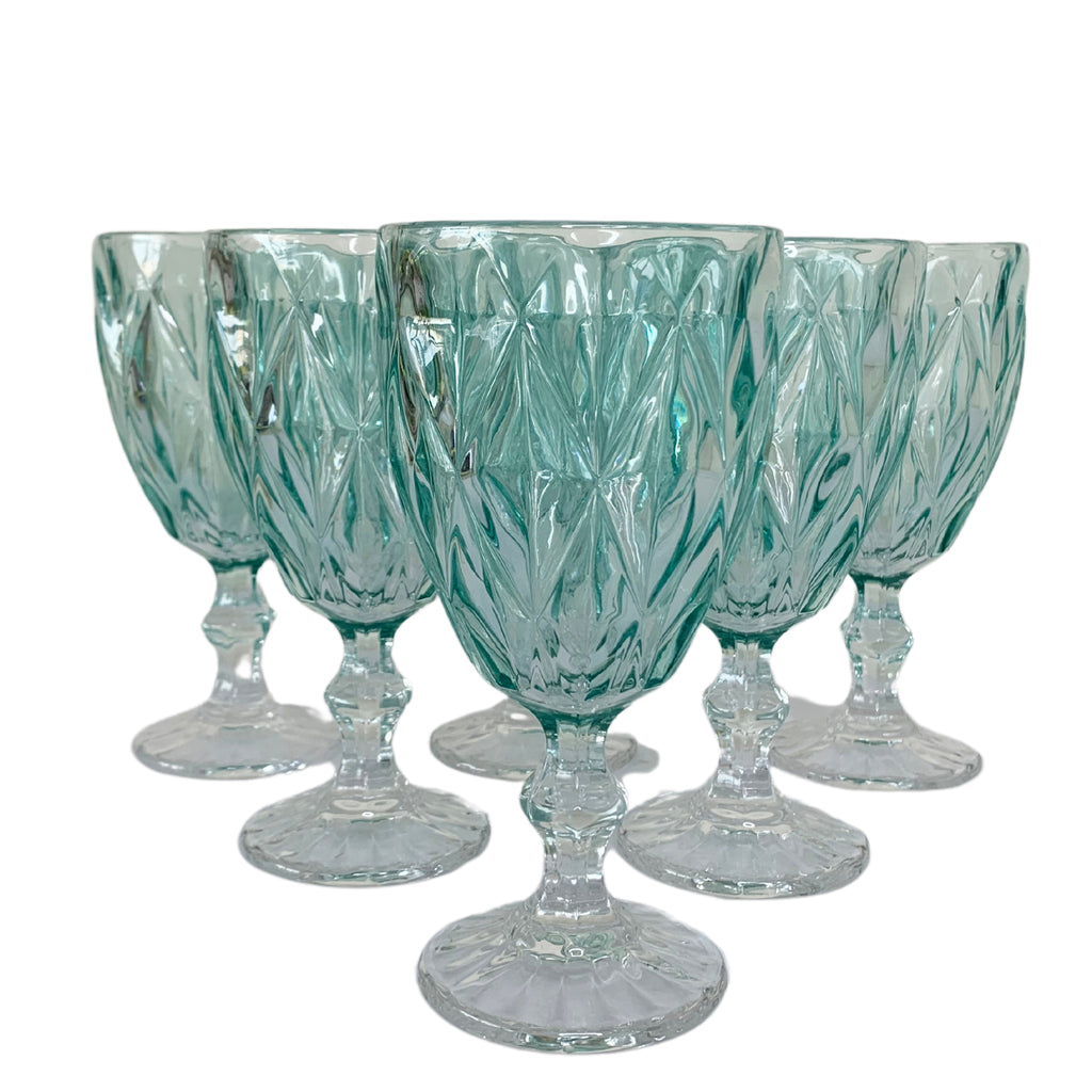 Buy Luxe Cushions & Linens - Aquamarine Wine Glasses (Set of 4) - By Luxe & Beau Designs 