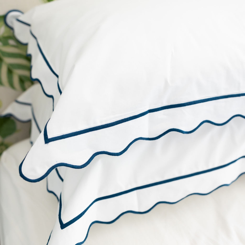 Buy Luxe Cushions & Linens - Signature Scallop Navy Flat Sheet and Pillow Case Sets - By Luxe & Beau Designs 