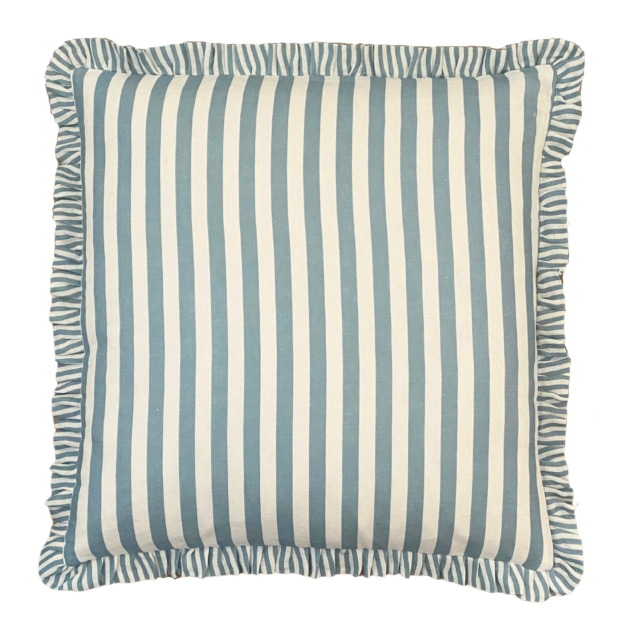 Buy Luxe Cushions & Linens - Blue Ruffle Stripe Linen Cushion Cover 65 x 65 - By Luxe & Beau Designs 