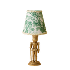 Green Toile Braided Trim Lamp Shade & Gold Nutcracker Base - Table Lamp - LUXE AND BEAU