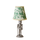 Green Toile Braided Trim Lamp Shade & Silver Nutcracker Base - Table Lamp - LUXE AND BEAU