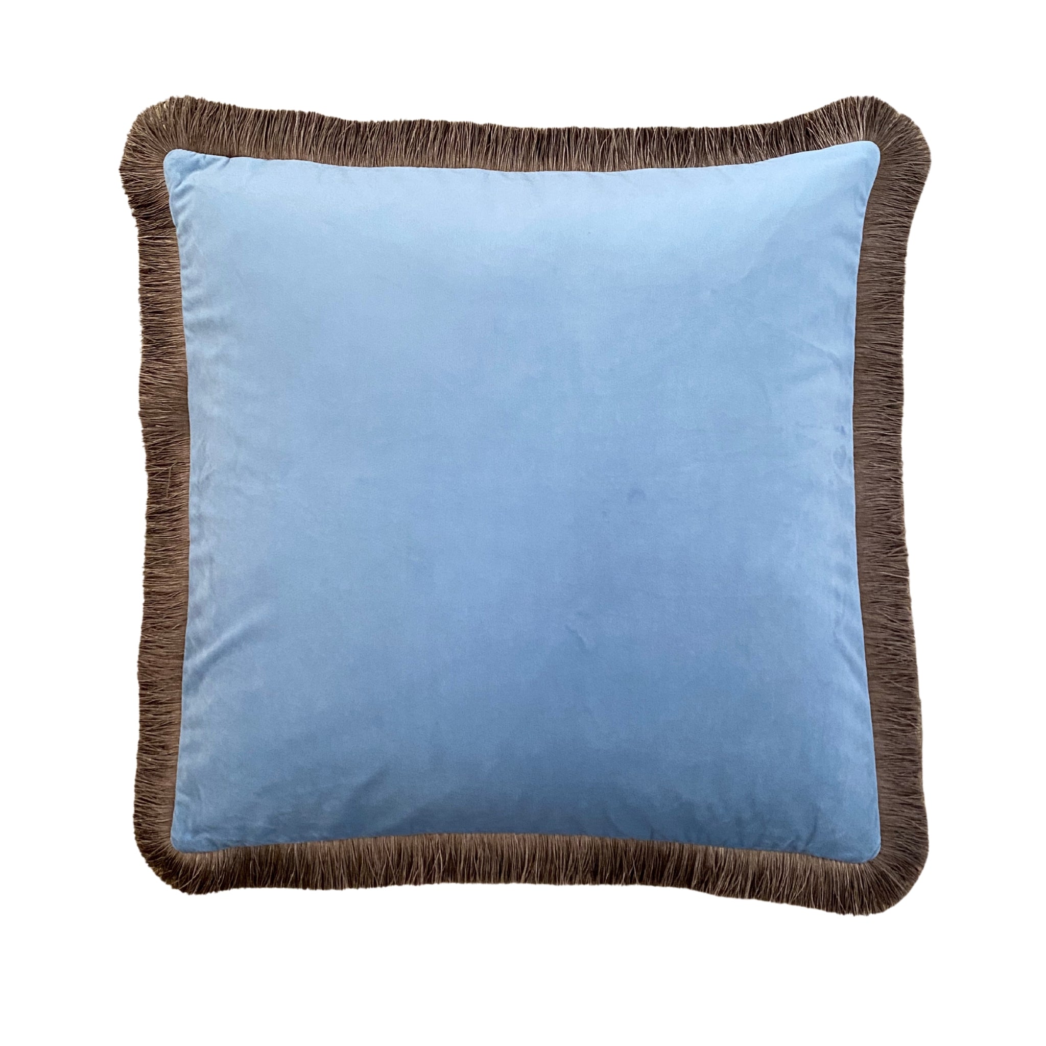 Buy Luxe Cushions & Linens - Pale Blue Velvet Velvet with Chocolate Fringe Cushion Cover - By Luxe & Beau Designs 