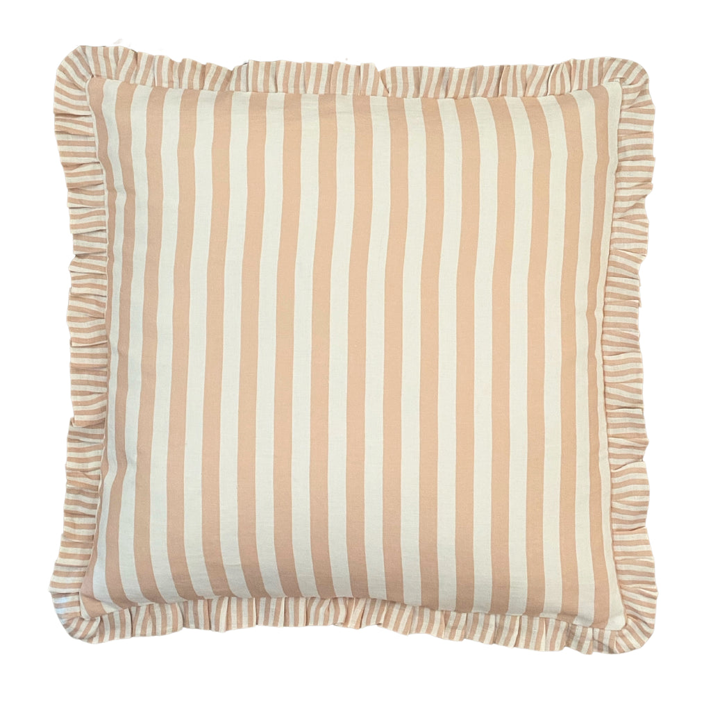 Buy Luxe Cushions & Linens - Blush Ruffle Stripe Linen Cushion Cover 65x65 - By Luxe & Beau Designs 