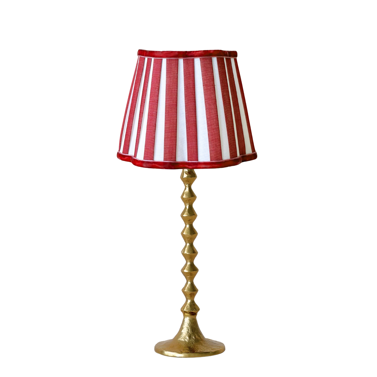 Red Stripe Scallop Lamp Shade & Gold Hammered Base - Table Lamp - LUXE AND BEAU