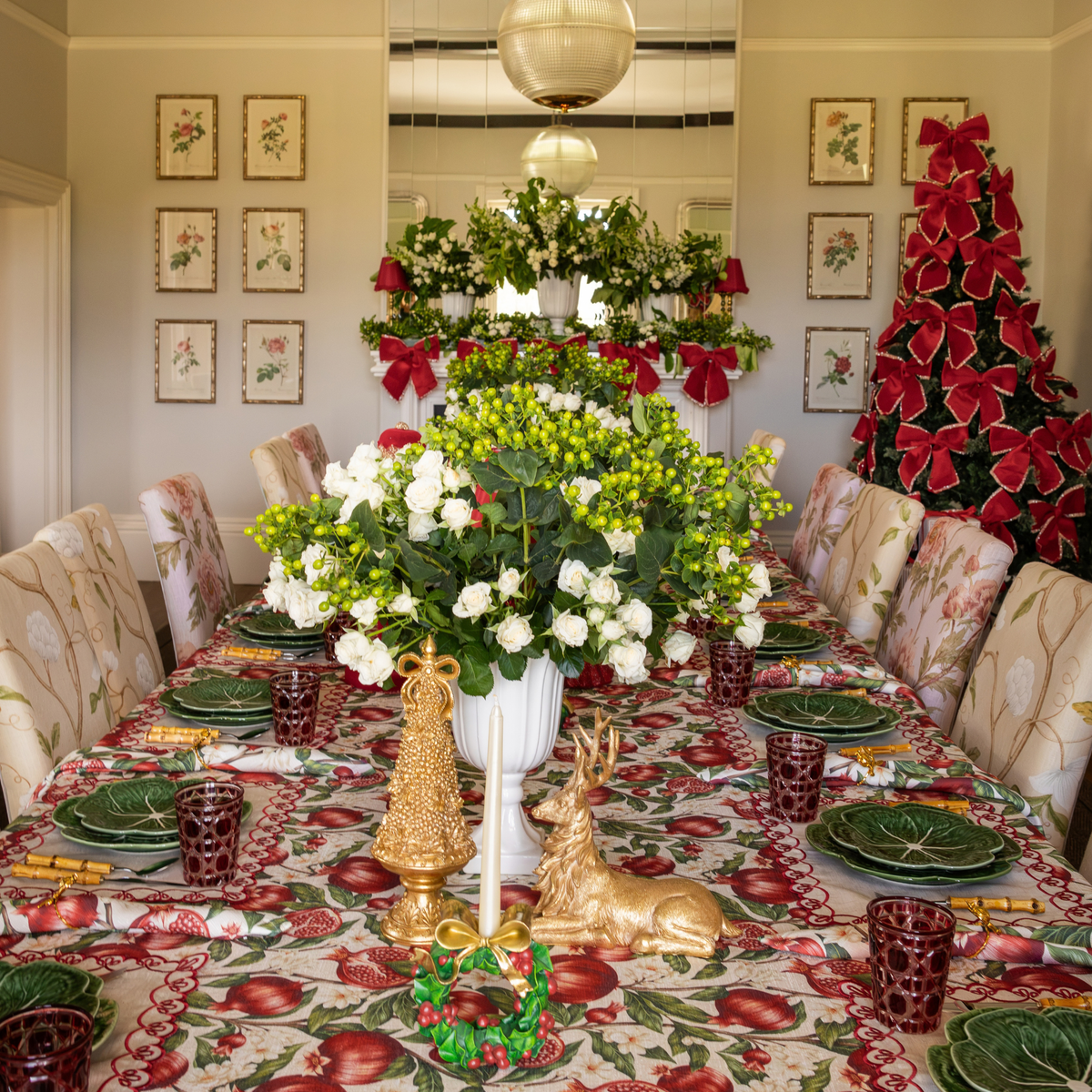Pomegranate Christmas table styled with Pomegranate table cloth