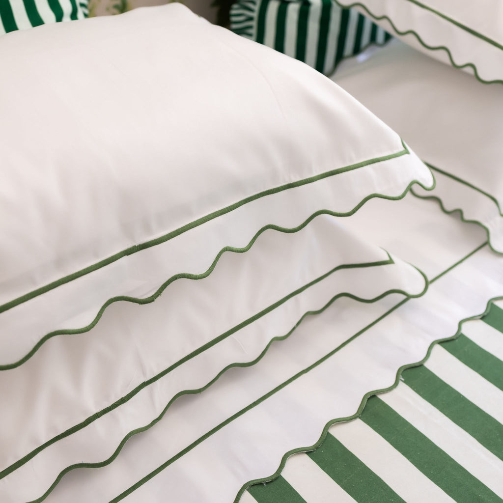 Buy Luxe Cushions & Linens - Green Scallop Pillow Case Set - By Luxe & Beau Designs 