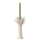 Palermo tall white ceramic palm candle holder with green taper candle