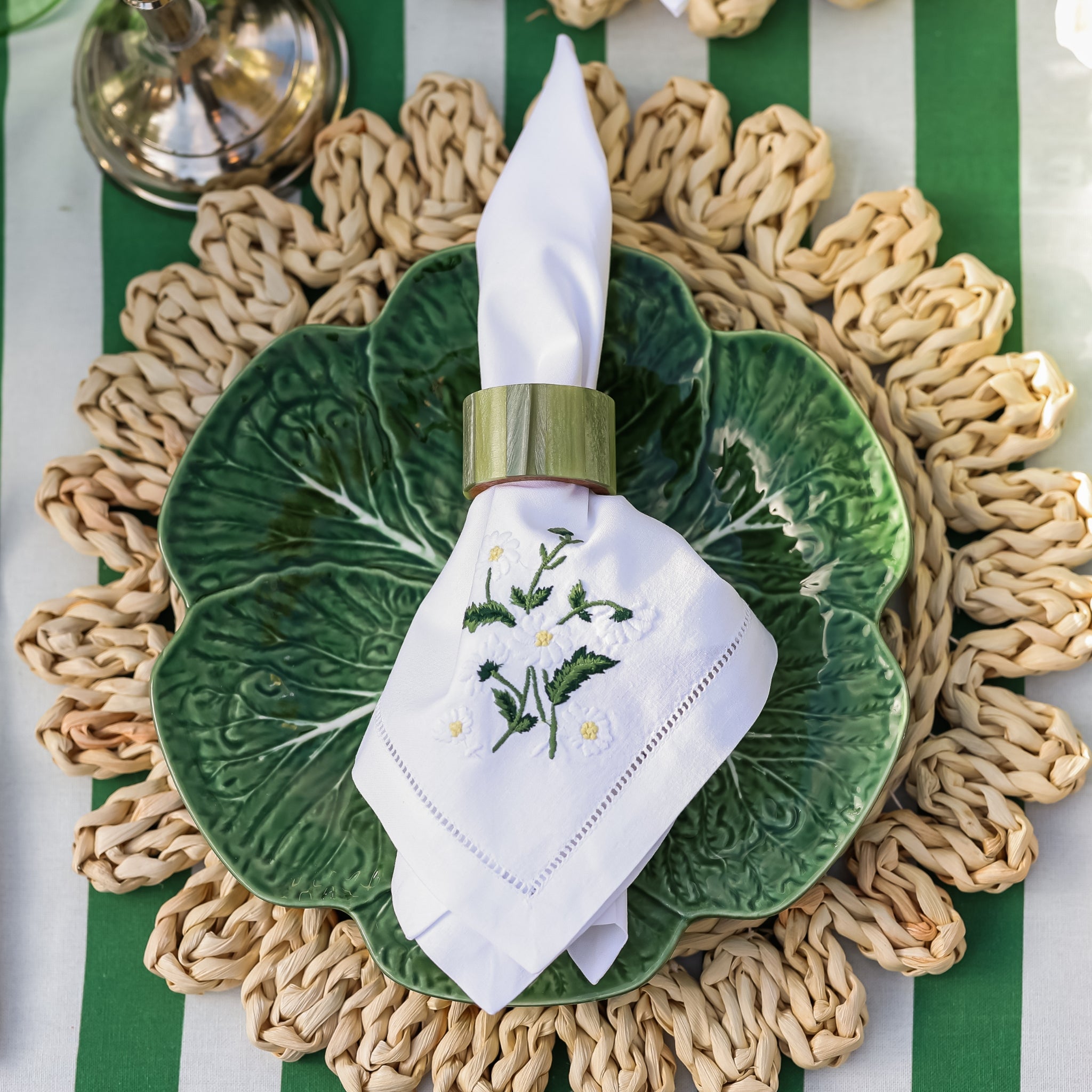 Buy Luxe Cushions & Linens - Green Stripe Napkin Rings (Set of 4) - By Luxe & Beau Designs 