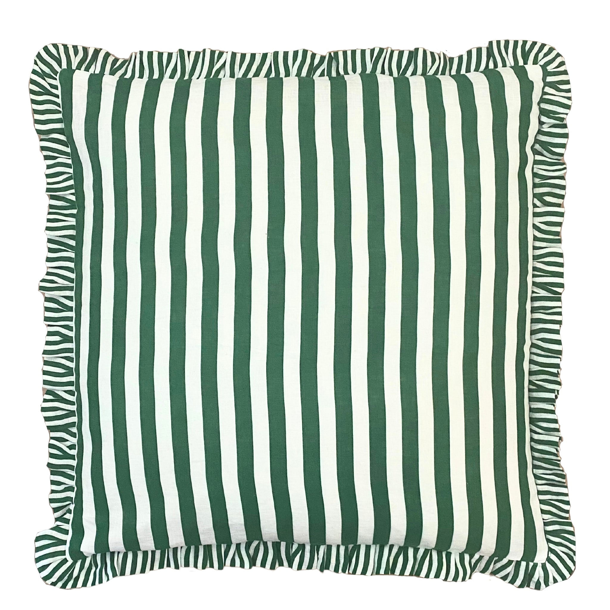 Buy Luxe Cushions & Linens - Green Ruffle Stripe Linen Cushion Cover 65 x 65 - By Luxe & Beau Designs 