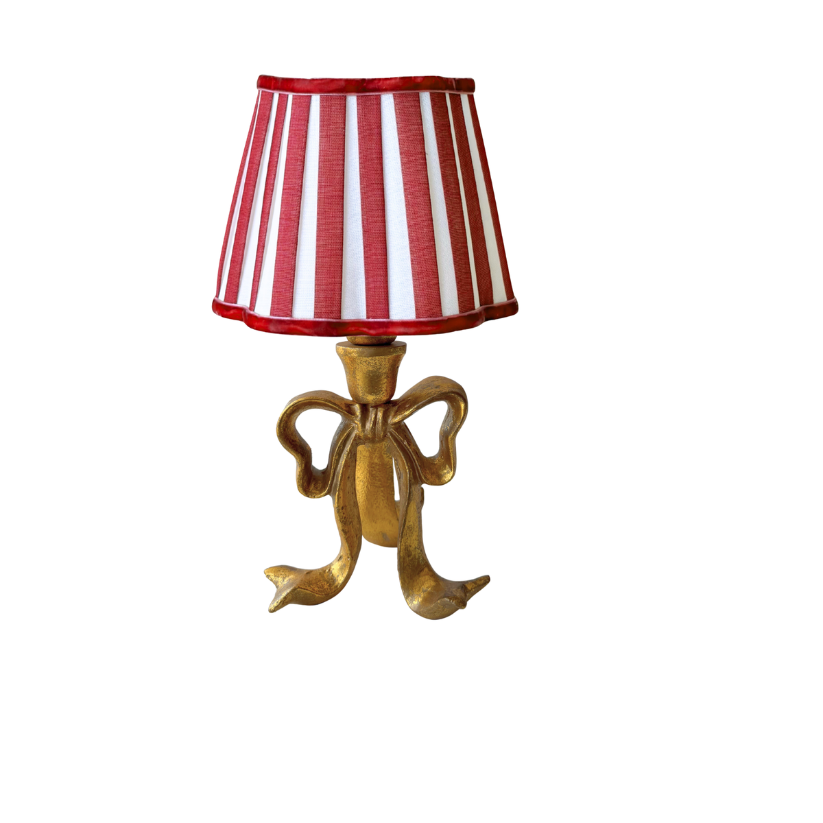 Red Stripe Scallop Lamp Shade & Beau Base - Table Lamp - LUXE AND BEAU