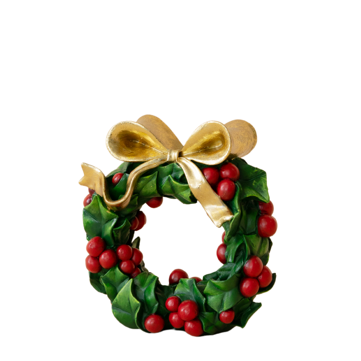 Holly wreath candle holder close up
