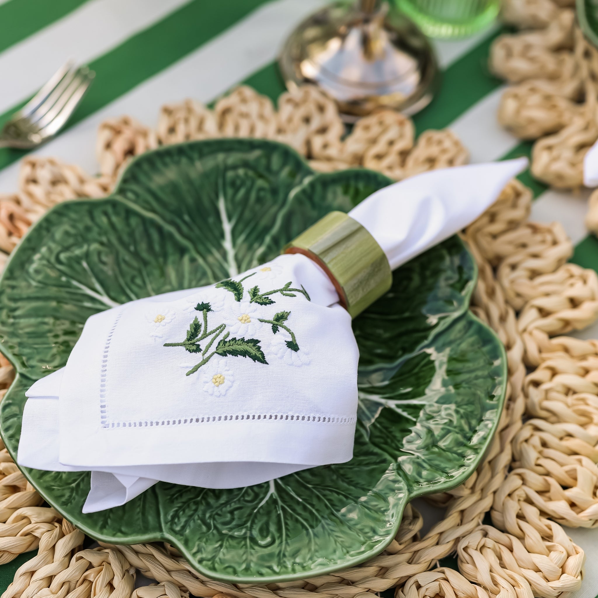 Buy Luxe Cushions & Linens - Green Stripe Napkin Rings (Set of 4) - By Luxe & Beau Designs 