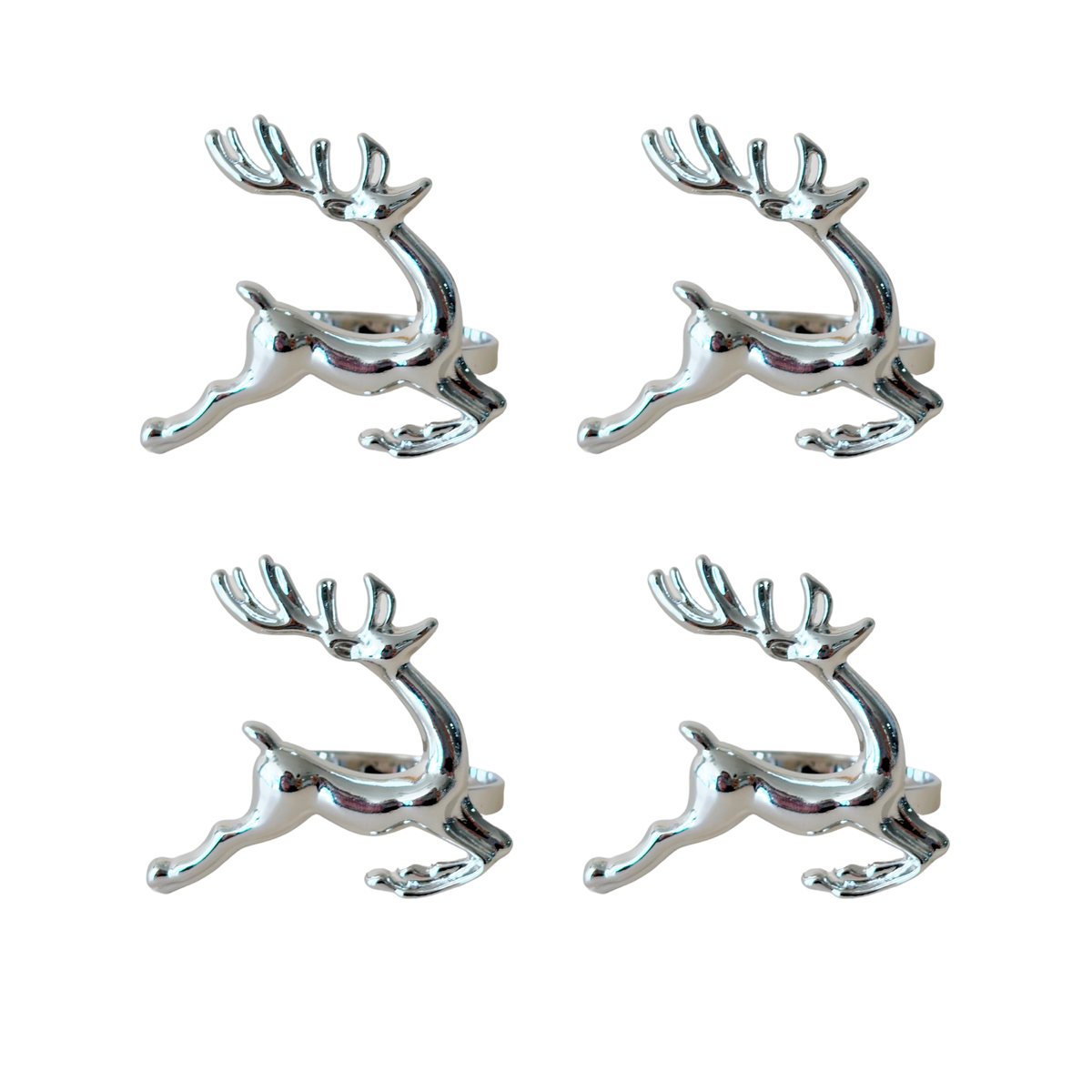 Set of four silver deer napkin rings