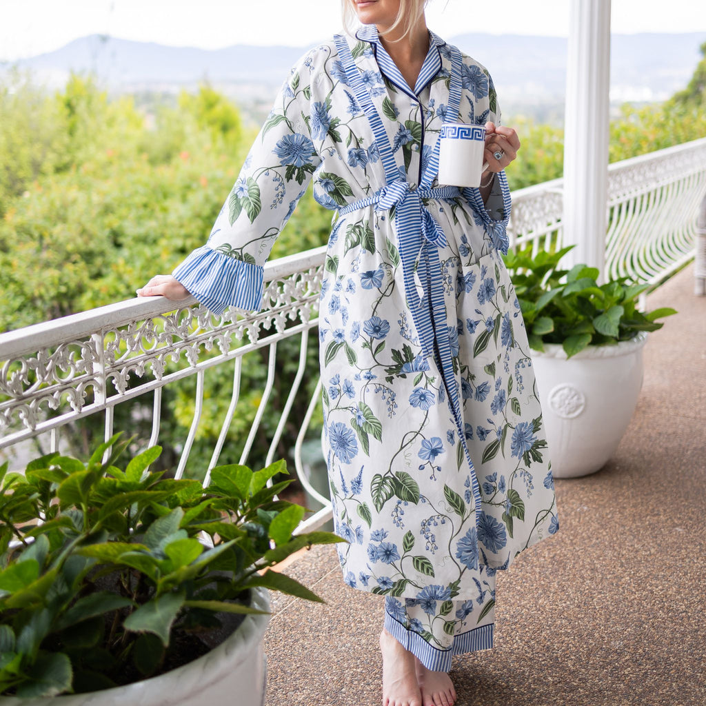 Buy Luxe Cushions & Linens - Ruffle Georgie Floral Robe Blue - By Luxe & Beau Designs 