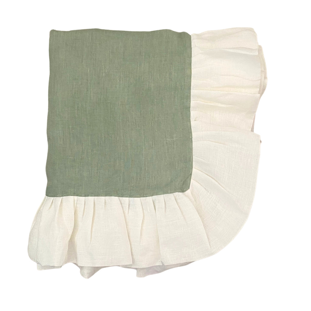 Buy Luxe Cushions & Linens - Sage Ruffle Linen Table Cloth - By Luxe & Beau Designs 