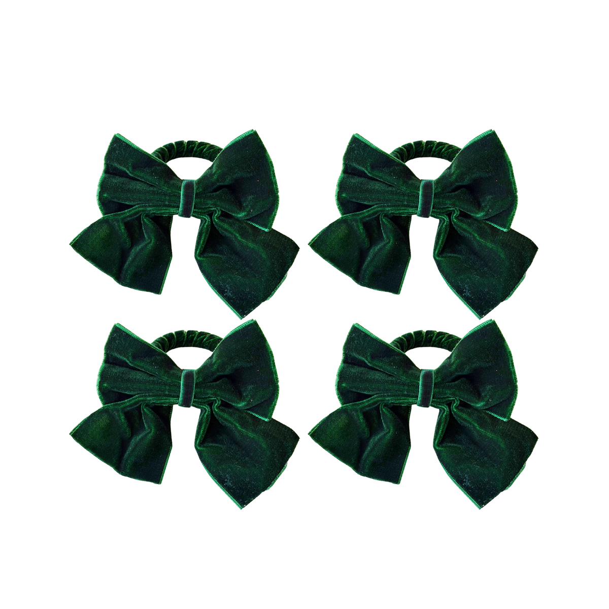 Set of four green velvet bow napkin rings