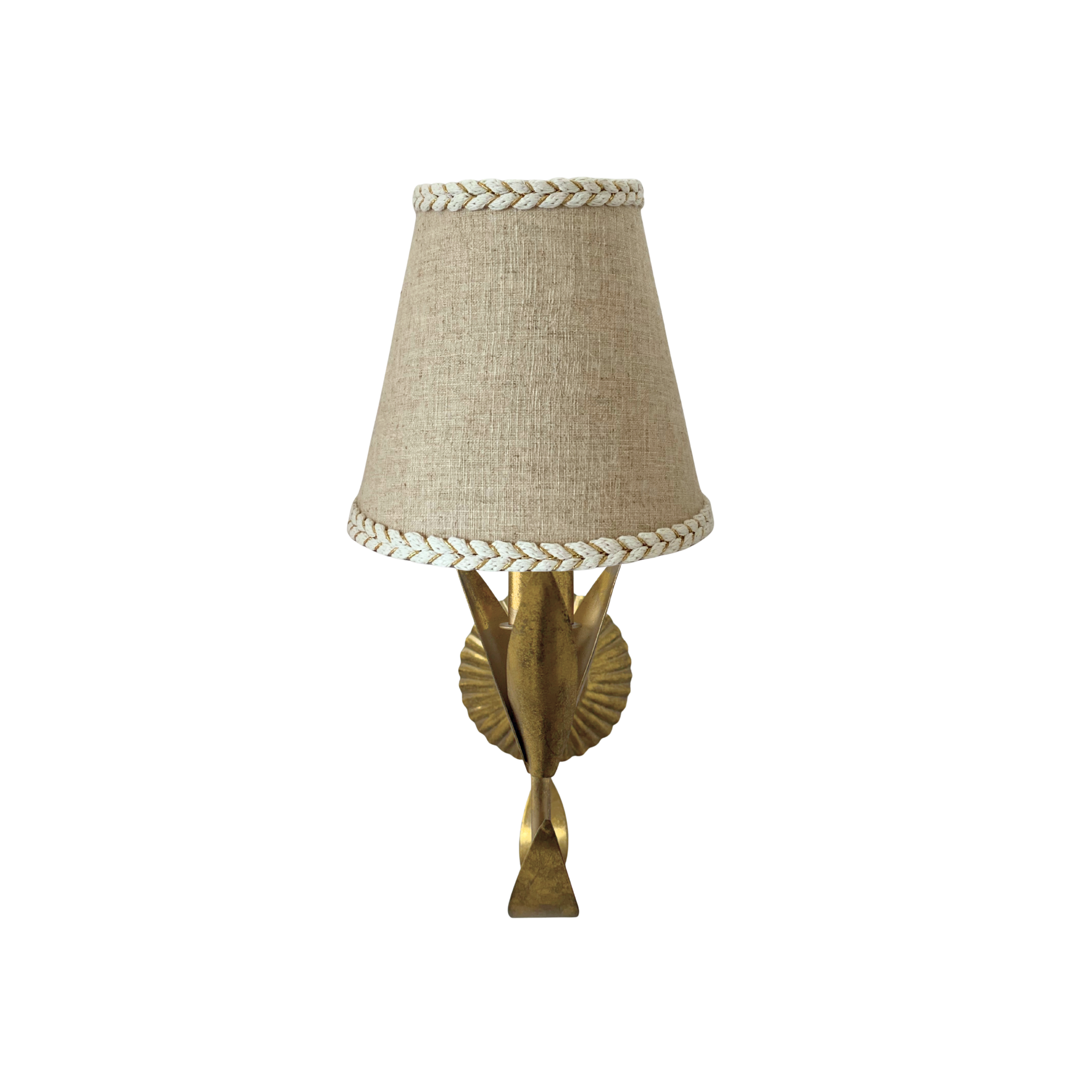 Natural Braided Trim Lamp Shade and La Fleur Antique Gold Wall Sconce - LUXE AND BEAU