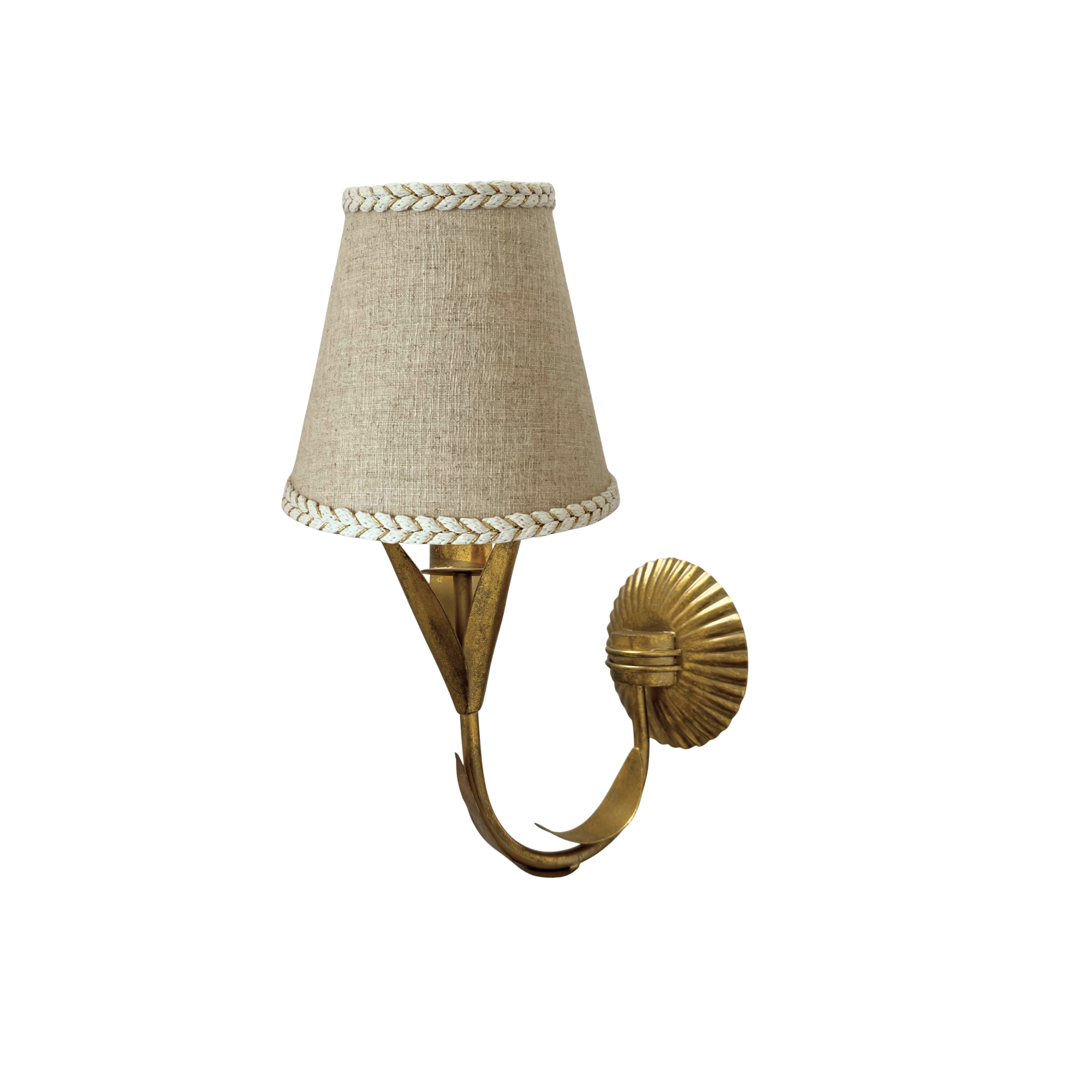 Natural Braided Trim Lamp Shade and La Fleur Antique Gold Wall Sconce - LUXE AND BEAU