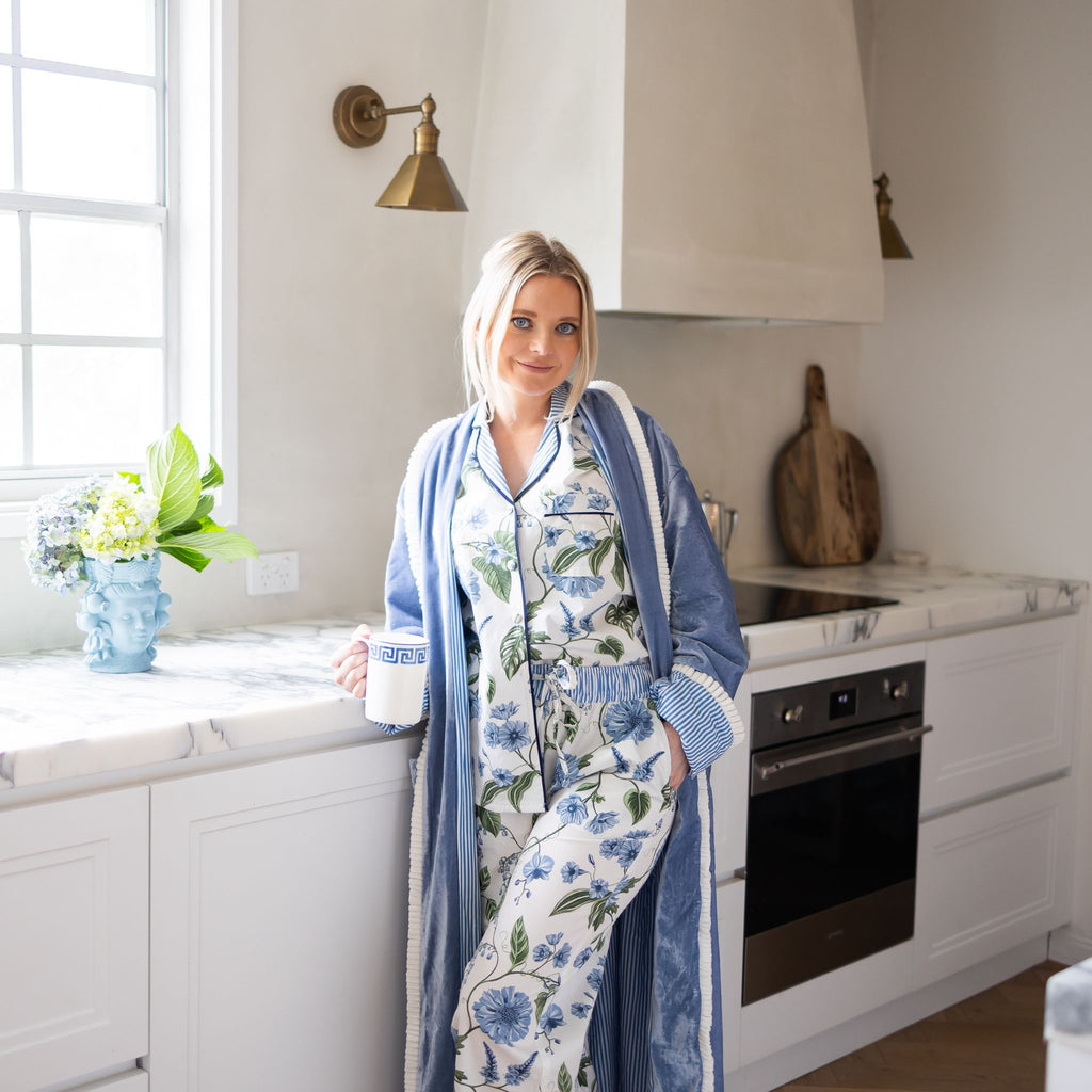 Buy Luxe Cushions & Linens - Blue Silk Velvet Robe - By Luxe & Beau Designs 