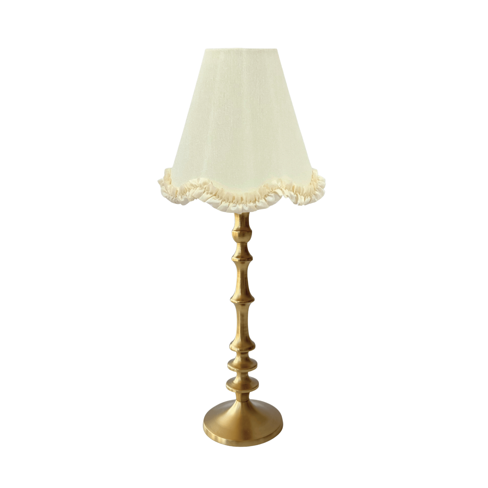 Ivory Scallop Ruffle Lamp Shade & Brass Base - Table Lamp - LUXE AND BEAU