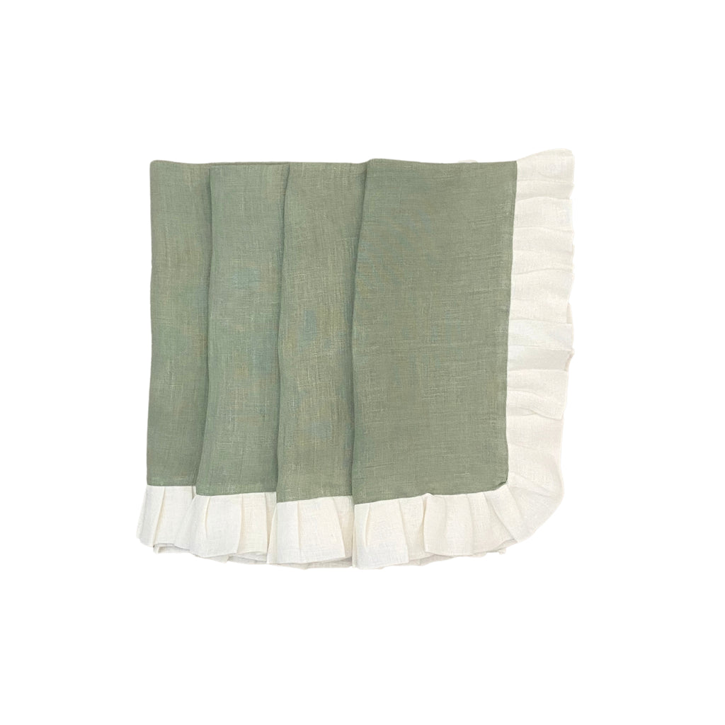 Buy Luxe Cushions & Linens - Sage Ruffle Linen Napkin (Set Of 4) - By Luxe & Beau Designs 