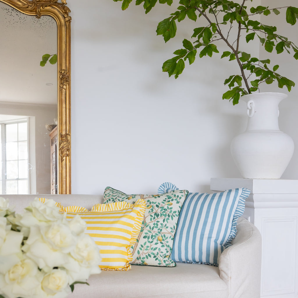 Buy Luxe Cushions & Linens - Yellow Ruffle Stripe Linen Cushion Cover 40 x 60 - By Luxe & Beau Designs 