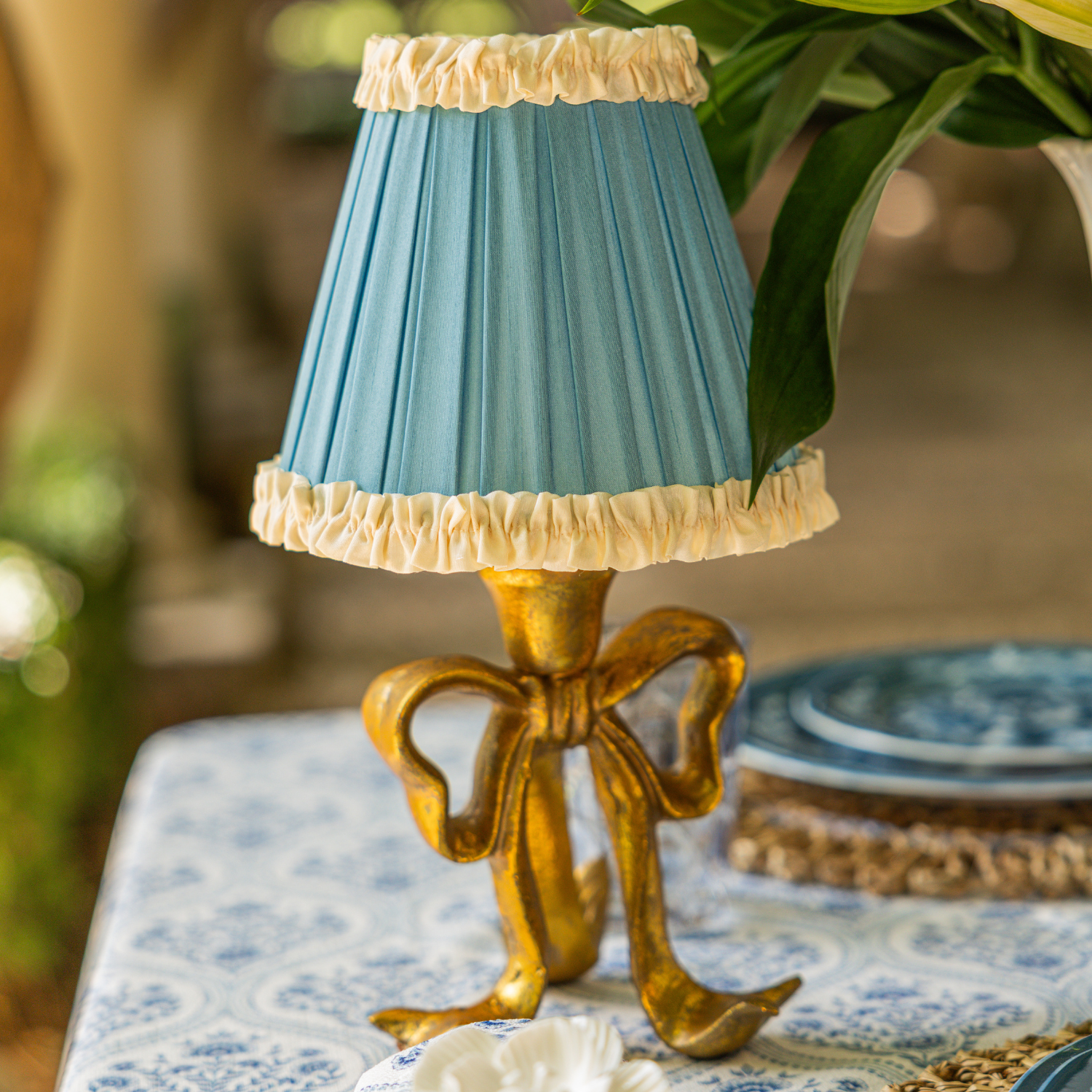 Audrey Sky Blue and Cream Lamp Shade & Beau Base - Table Lamp - LUXE AND BEAU