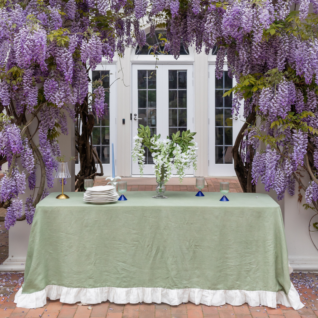 Buy Luxe Cushions & Linens - Eucalyptus Ruffle Linen Table Cloth - By Luxe & Beau Designs 