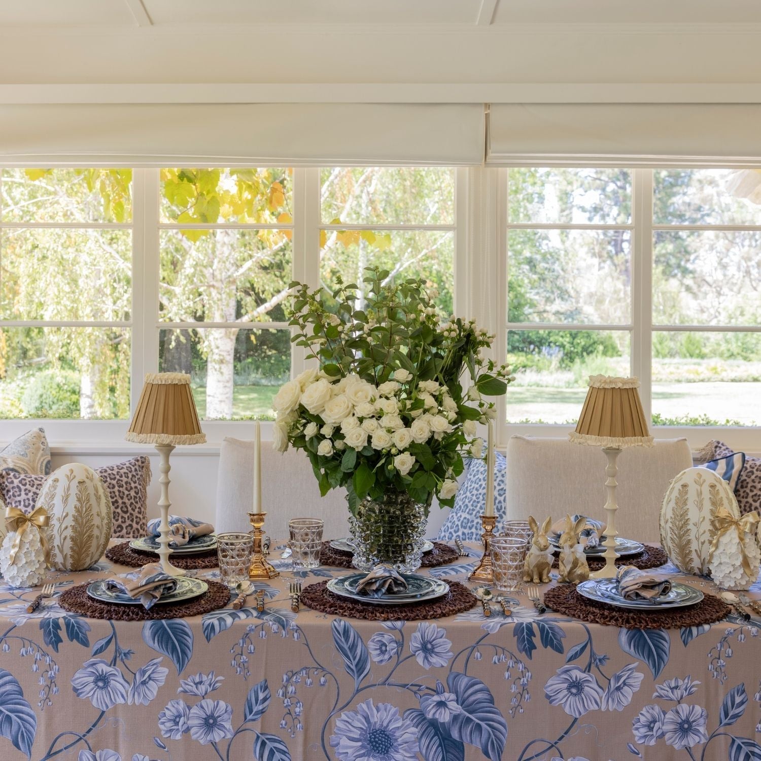 Georgie's Floral Navy and Biscuit Table Cloth - LUXE AND BEAU