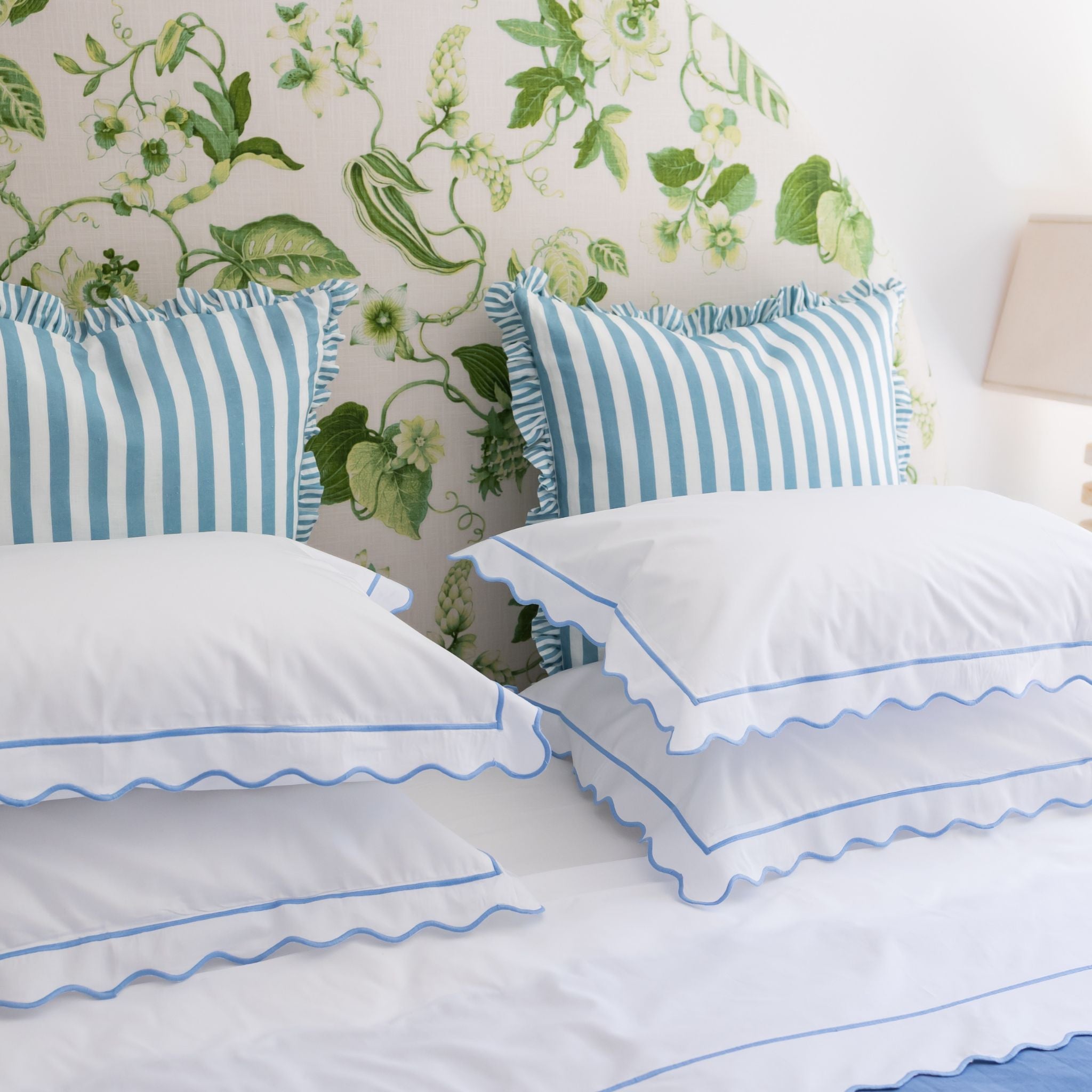 Buy Luxe Cushions & Linens - Blue Scallop Pillow Case Set - By Luxe & Beau Designs 