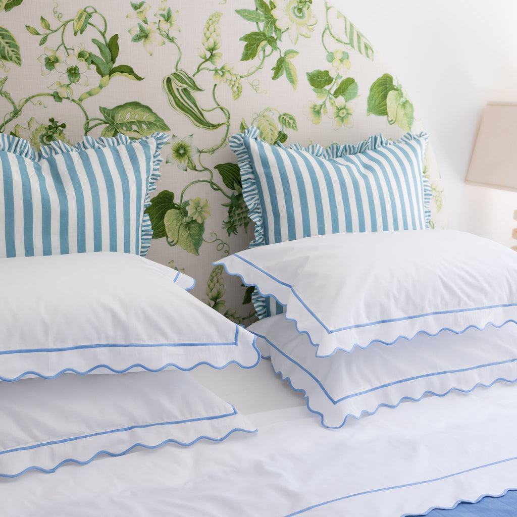 Buy Luxe Cushions & Linens - Signature Scallop Blue Flat Sheet and Pillow Case Sets - By Luxe & Beau Designs 