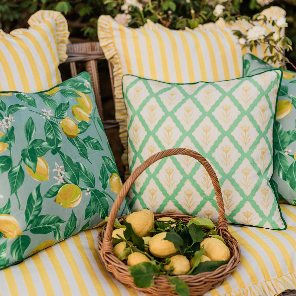 Buy Luxe Cushions & Linens - Yellow Ruffle Stripe Linen Cushion Cover 65 x 65 - By Luxe & Beau Designs 